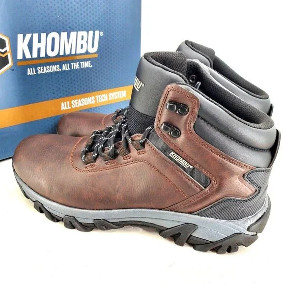 KhombuBoots Men's 8 Leather Outdoor Winter Rugged Lug Weatherproof Snow Shoes